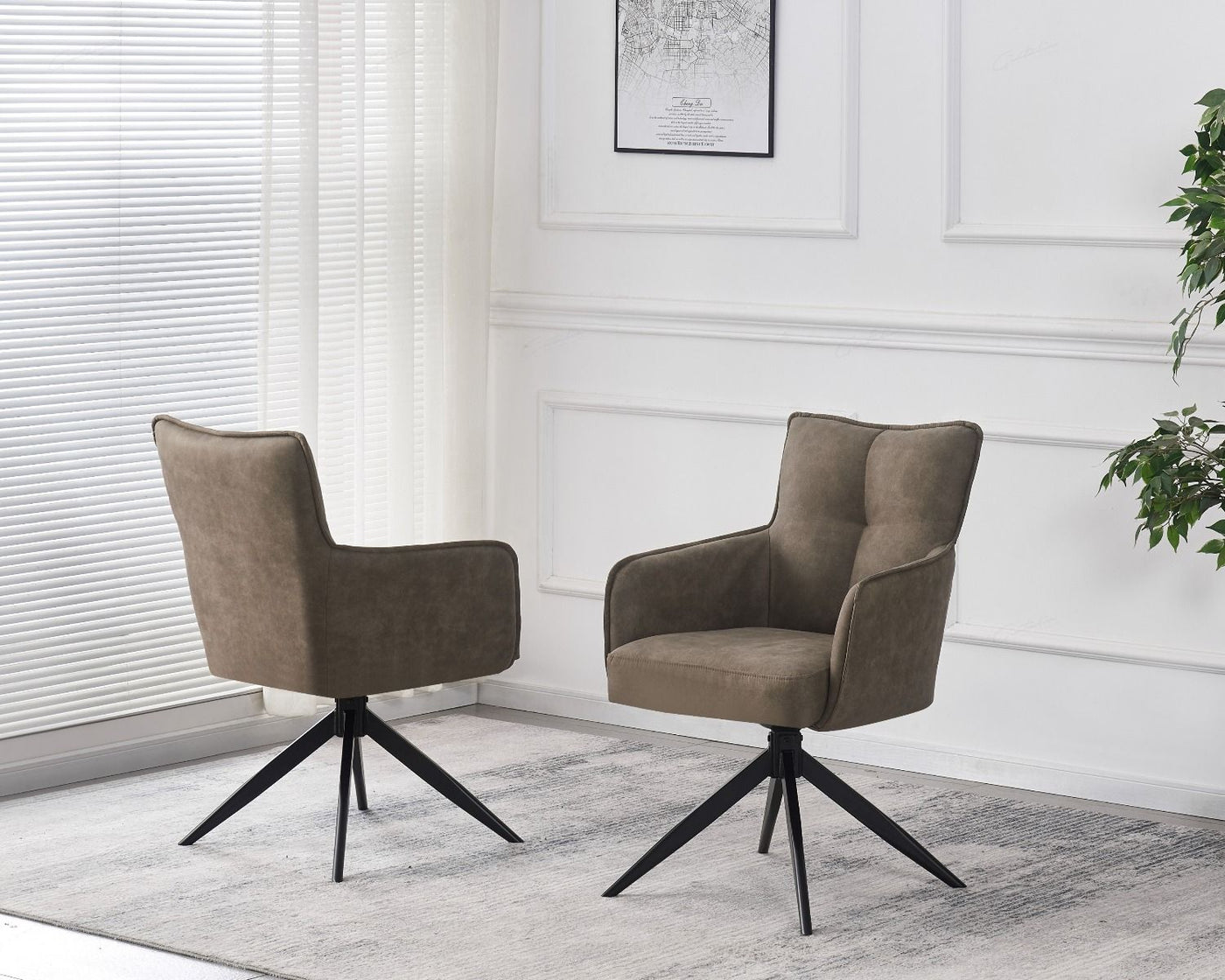 Vianni Vintage Suede Swivel Dining Chairs With Black Metal Base - Pairs - 2 Colours