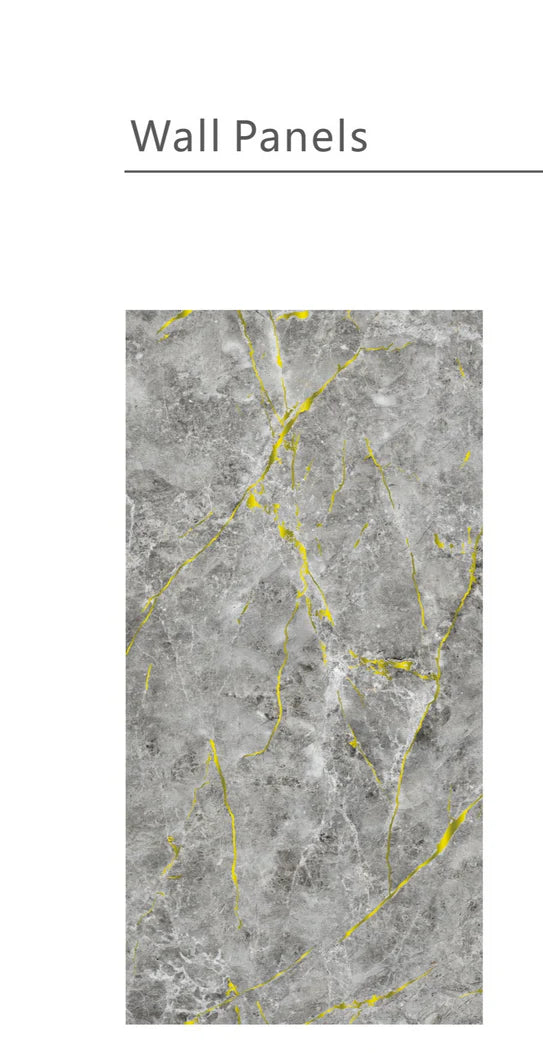 Media Wall Panels Pack Of x4 Gold Grey Marble Veins PVC Waterproof Wall Panels 240x60cm
