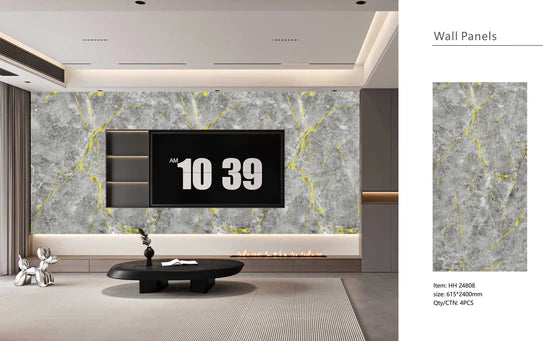 Media Wall Panels Pack Of x4 Gold Grey Marble Veins PVC Waterproof Wall Panels 240x60cm