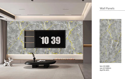 Media Wall Panels Pack Of x4 Gold Grey Marble Veins PVC Waterproof Wall Panels 240x60cm