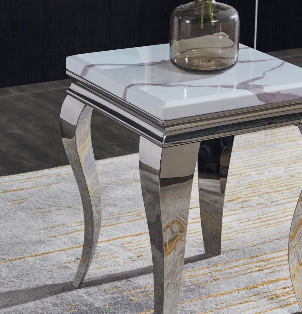 Louis White Marble Lamp Table-Esme Furnishings