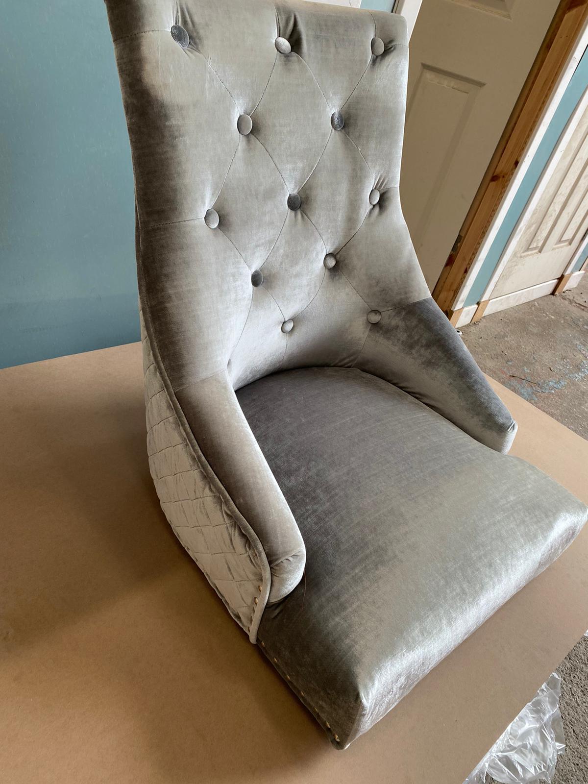 Arianna 180cm Grey Marble Dining Table + Silver Grey Lion Knocker Velvet Chairs-Esme Furnishings
