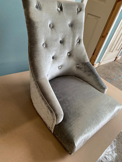Arianna 200cm Grey Marble Dining Table + Silver Grey Lion Knocker Velvet Chairs-Esme Furnishings