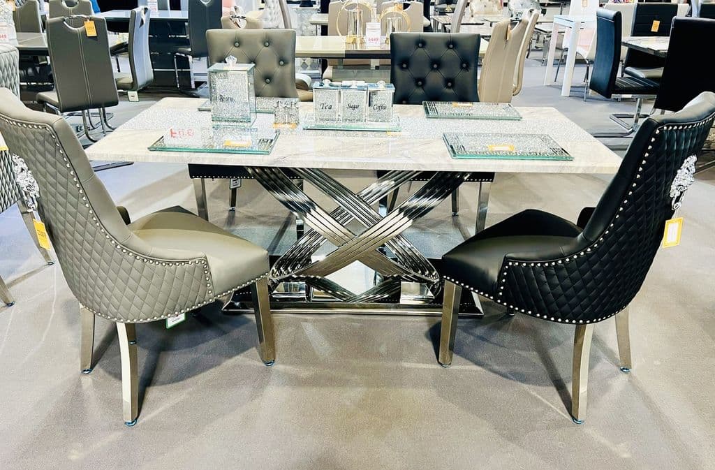 Elina 180cm Grey Marble & Chrome Dining Table-Esme Furnishings
