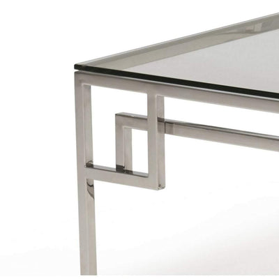 Cendrine Glass Lamp Table - Clear Glass & Polished Steel Frame-Esme Furnishings