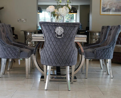 Western Lion Knocker Quilted Tufted Plush Velvet Dining Chair Chrome Legs - 4 Colours-Esme Furnishings