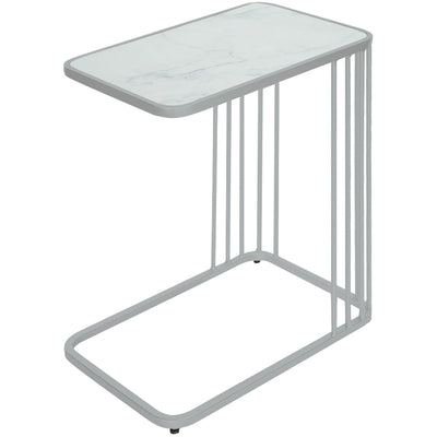Como White Marble Effect Top Metal Side Sofa End Table-Esme Furnishings