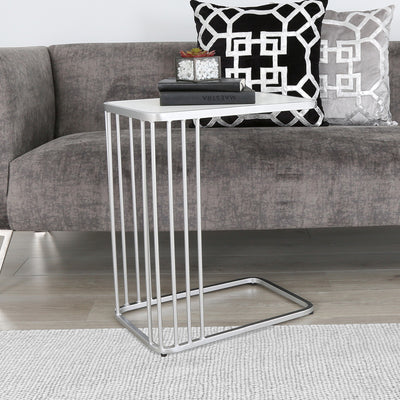 Como White Marble Effect Top Metal Side Sofa End Table-Esme Furnishings