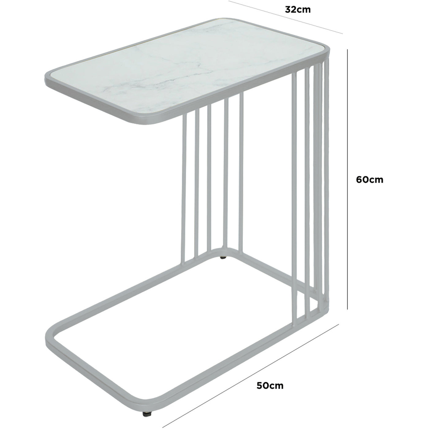 Como White Marble Effect Top Metal Side Sofa End Table-Esme Furnishings