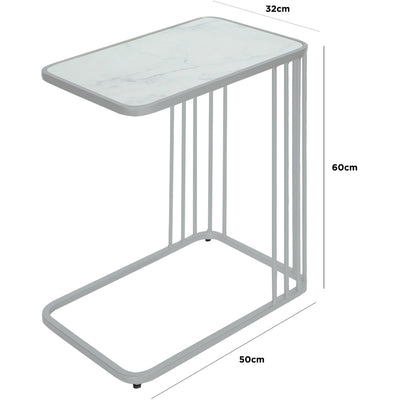 Como White Marble Effect Top Metal Side Sofa End Table-Esme Furnishings