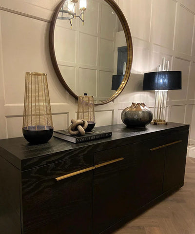 Sorrento 4-Door Sideboard In A Dark Oak Veneer With Gold Handles-Esme Furnishings