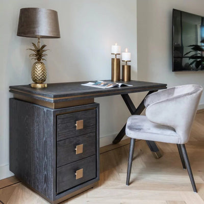 Hunter Black Oak and Gold 3 Drawer Desk-Belmont Interiors