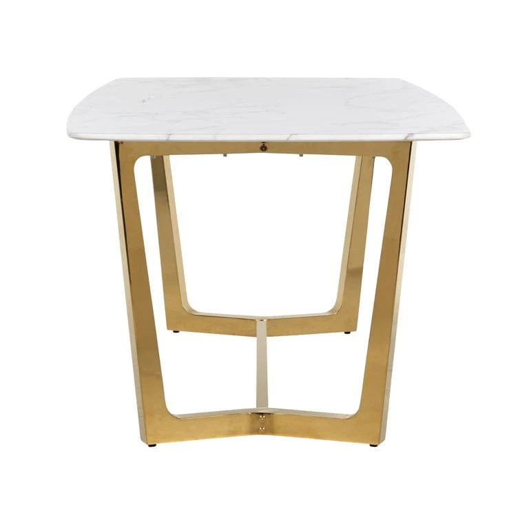 Dynasty 200cm Gold Dining Table with White Marble Top-Esme Furnishings