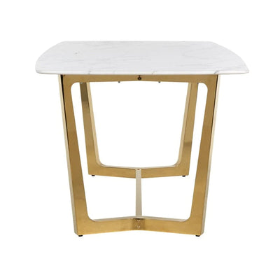 Dynasty 200cm Gold Dining Table with White Marble Top-Esme Furnishings