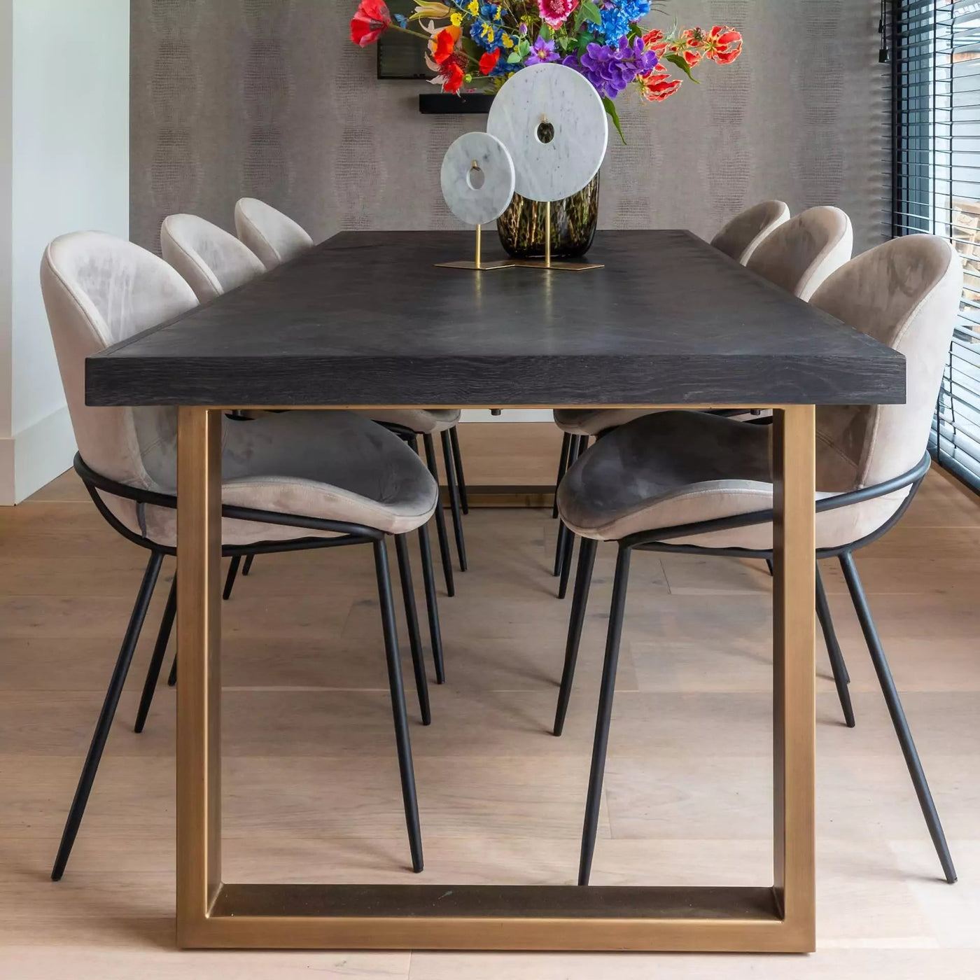 Blackbone Black Oak and Brass Dining Table - 220cm-Belmont Interiors