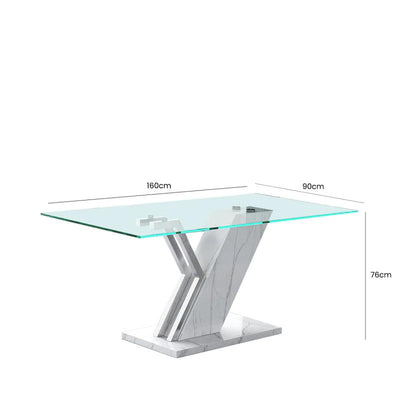 Luxe White Marble Effect & Glass 160cm Dining Table-Esme Furnishings