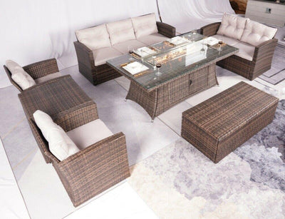 7 Seater Rattan Outdoor Garden Furniture Set With Gas Fire Pit Table-Esme Furnishings
