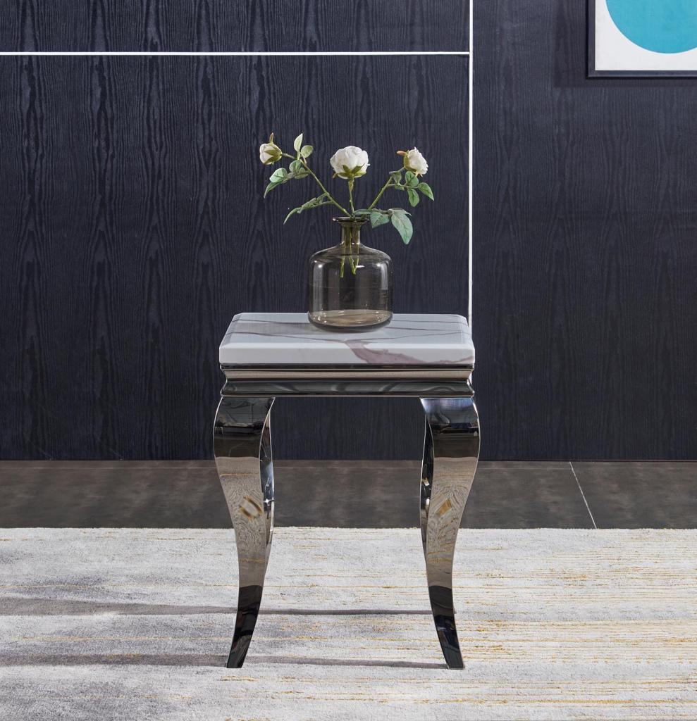 Louis White Marble Lamp Table-Esme Furnishings