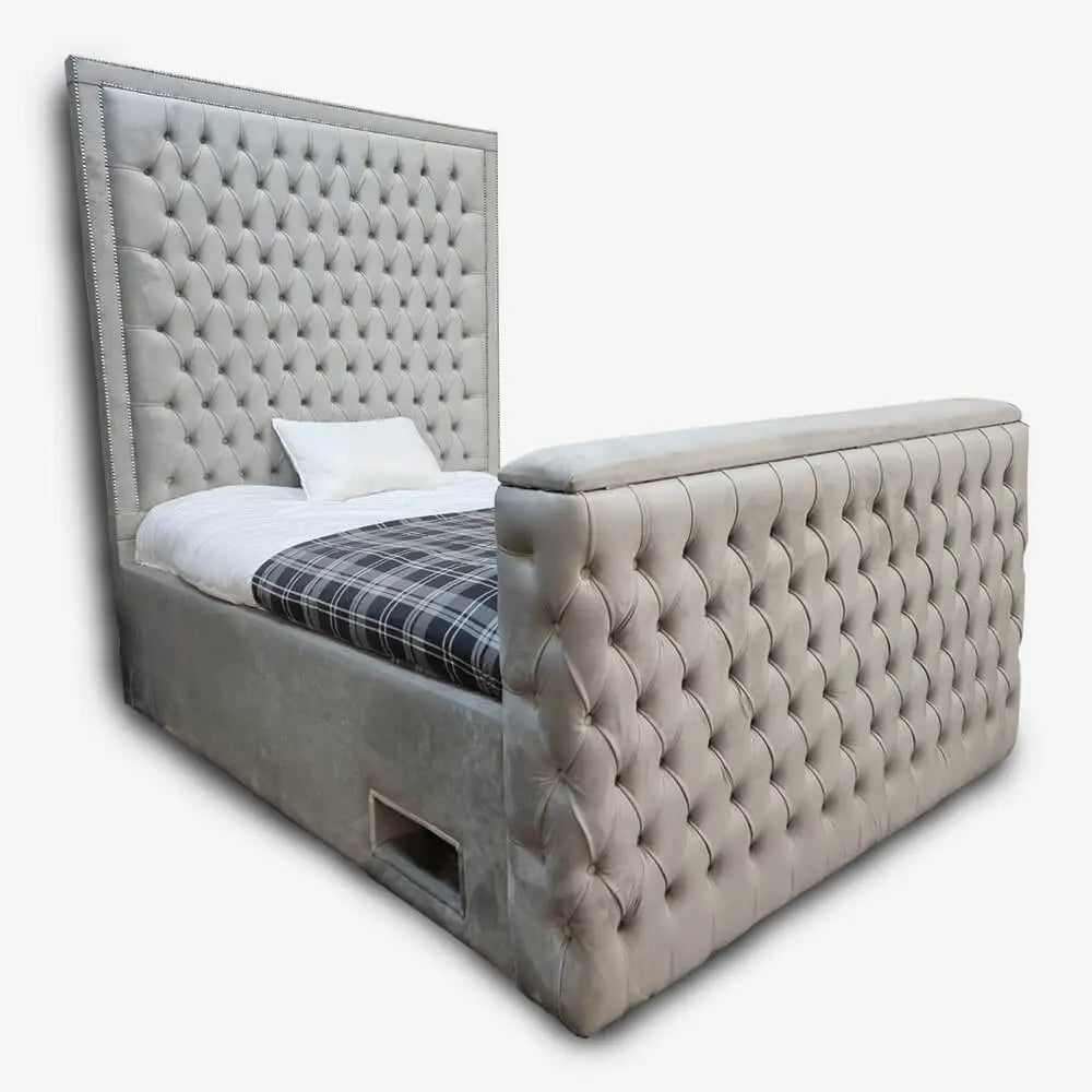 The Titan Upholstered TV Bed Plush Velvet Bed Frame