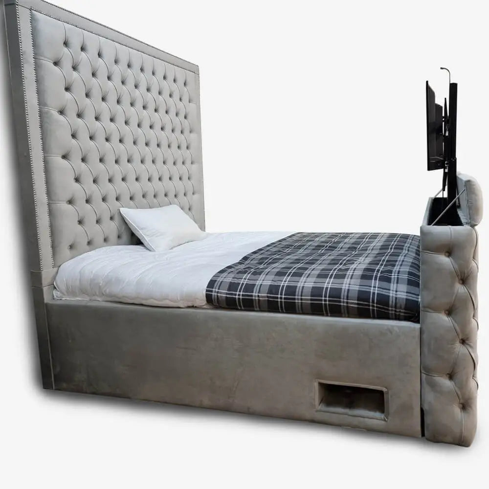 The Titan Upholstered TV Bed Plush Velvet Bed Frame