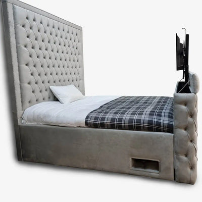The Titan Upholstered TV Bed Plush Velvet Bed Frame