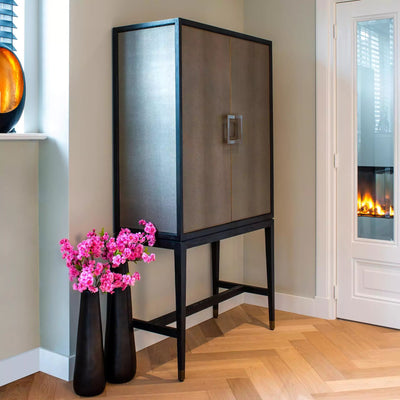 Bloomingville Shagreen Faux Leather 2 Door Bar Cabinet-Belmont Interiors