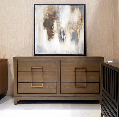 Lucca 6-Drawer Chest of Drawers Grey Coloured Oak Veneer With Gold Handles-Esme Furnishings
