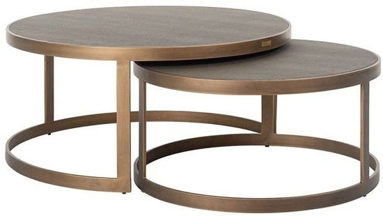 Bloomingville Shagreen Faux Leather Top Round Coffee Table (Set of 2)-Belmont Interiors