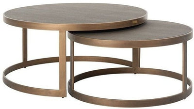 Bloomingville Shagreen Faux Leather Top Round Coffee Table (Set of 2)-Belmont Interiors