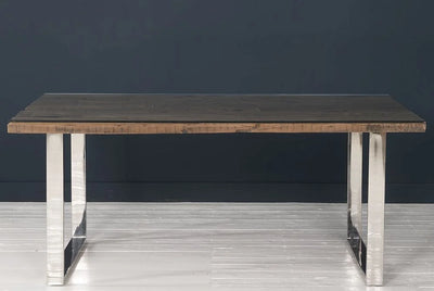 Railway Sleeper Reclaimed Wood Industrial Glass Top 220cm Dining Table-Esme Furnishings