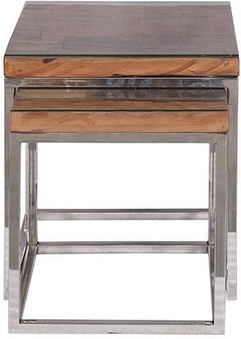 Railway Sleeper Reclaimed Wood Industrial Glass Top Nest of 2 Tables-Esme Furnishings