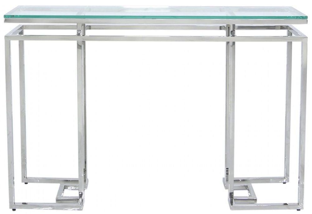 Mirado Chrome Glass & Stainless Steel Console Hall Table-Esme Furnishings