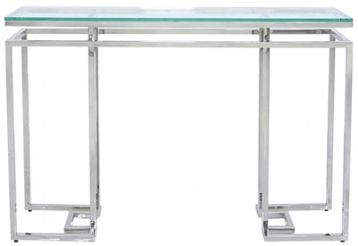 Mirado Chrome Glass & Stainless Steel Console Hall Table-Esme Furnishings