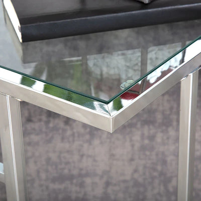 Henry Stainless Steel Glass Sofa End Side Laptop Table-Esme Furnishings