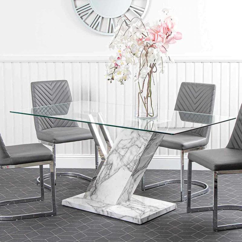 Luxe White Marble Effect & Glass 160cm Dining Table-Esme Furnishings