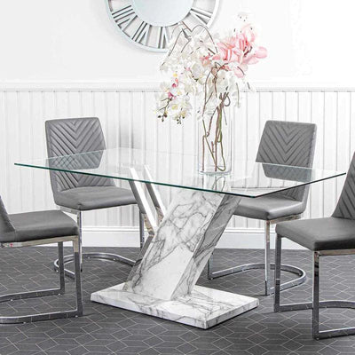 Luxe White Marble Effect & Glass 160cm Dining Table-Esme Furnishings