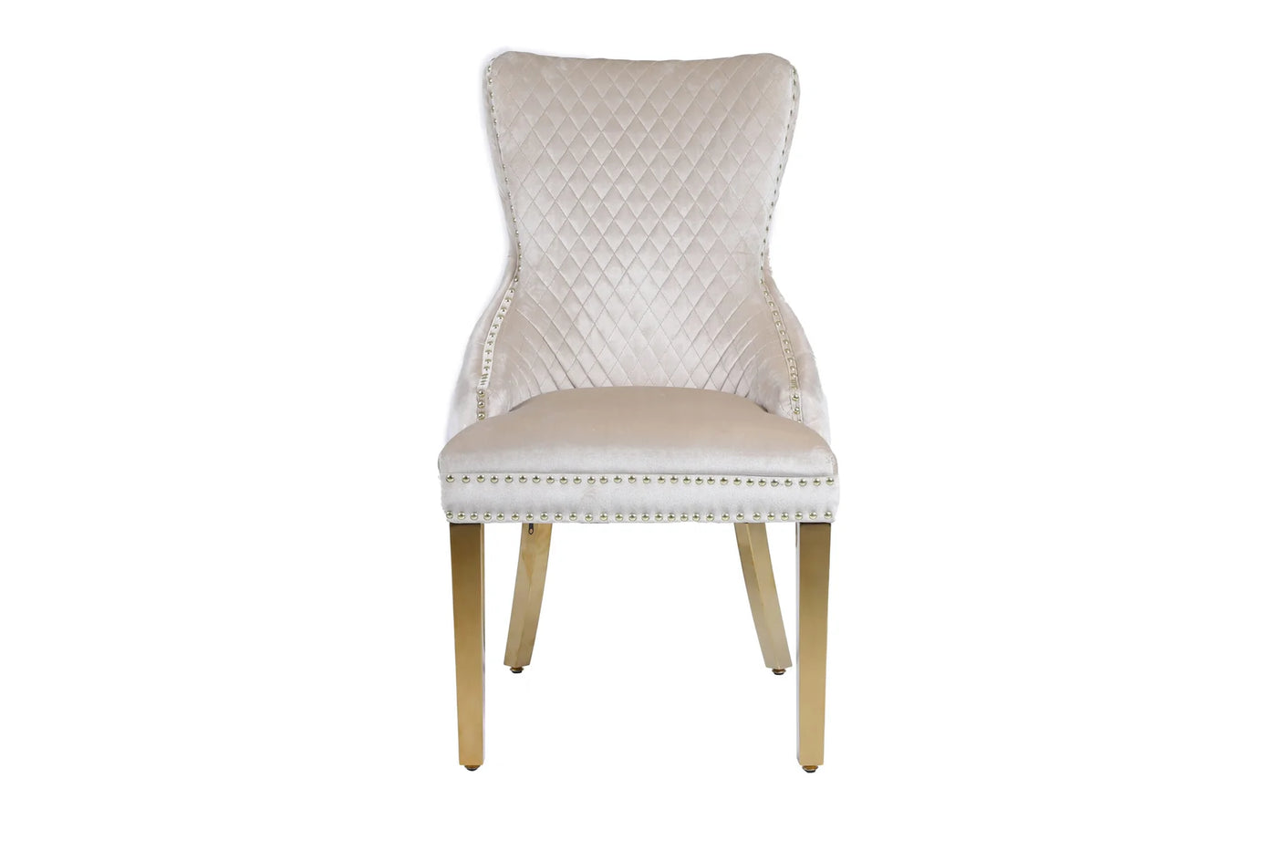 Louis Gold & White Marble Dining Table With Cream & Gold Ring Knocker Dining Chairs