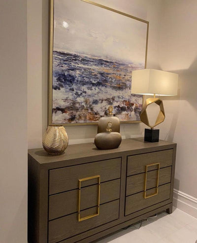 Lucca 6-Drawer Chest of Drawers Grey Coloured Oak Veneer With Gold Handles-Esme Furnishings