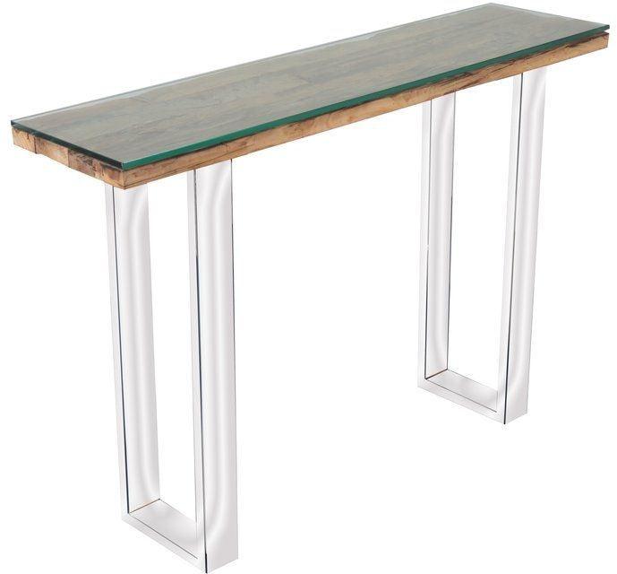 Railway Sleeper Reclaimed Wood Industrial Glass Top Console Hall Table ...