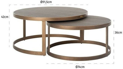 Bloomingville Shagreen Faux Leather Top Round Coffee Table (Set of 2)-Belmont Interiors