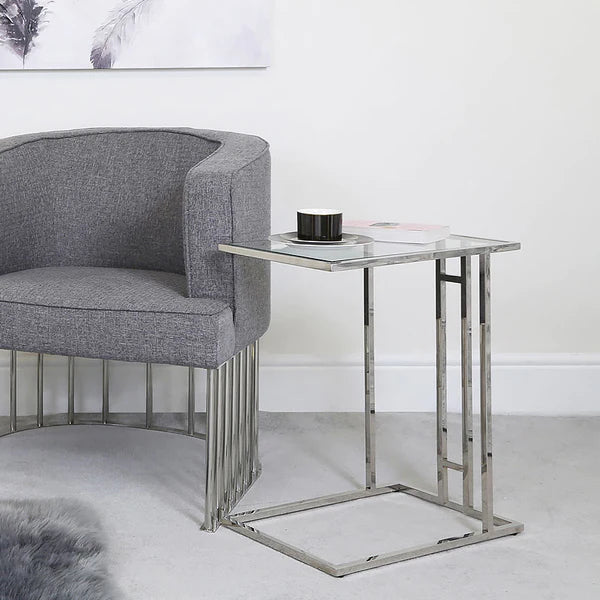 Henry Stainless Steel Glass Sofa End Side Laptop Table-Esme Furnishings