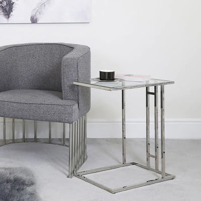 Henry Stainless Steel Glass Sofa End Side Laptop Table-Esme Furnishings
