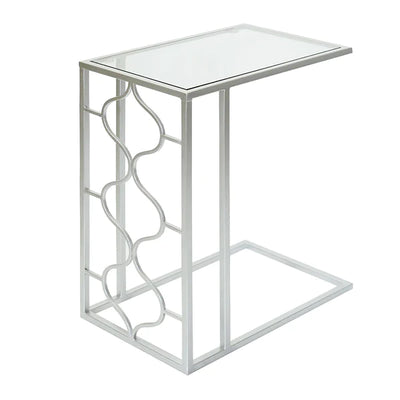 Moroccan Metal & Silver Sofa End Table Clear Mirror Glass Top-Esme Furnishings