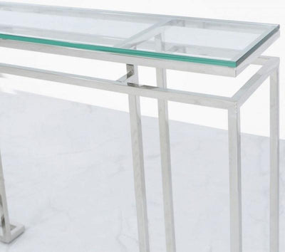 Mirado Chrome Glass & Stainless Steel Console Hall Table-Esme Furnishings