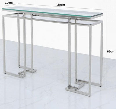 Mirado Chrome Glass & Stainless Steel Console Hall Table-Esme Furnishings