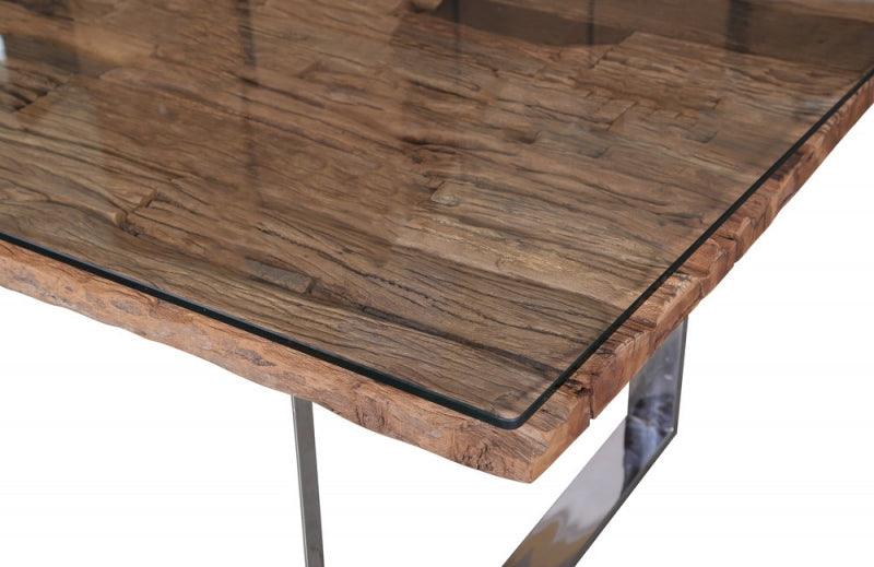 Railway Sleeper Reclaimed Wood Industrial Glass Top 180cm Dining Table