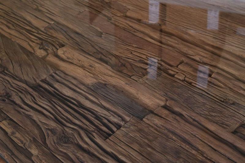 Railway Sleeper Reclaimed Wood Industrial Glass Top 180cm Dining Table-Esme Furnishings