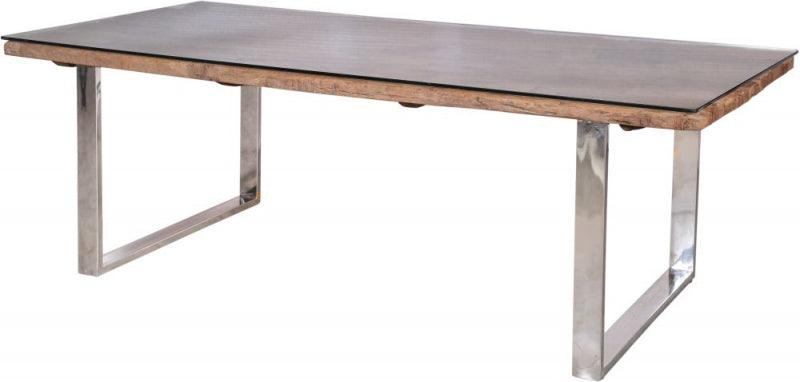 Railway Sleeper Reclaimed Wood Industrial Glass Top 180cm Dining Table-Esme Furnishings