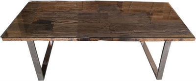 Railway Sleeper Reclaimed Wood Industrial Glass Top 180cm Dining Table-Esme Furnishings