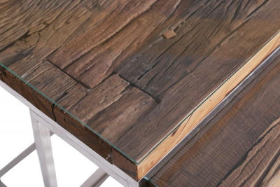 Railway Sleeper Reclaimed Wood Industrial Glass Top Nest of 2 Tables-Esme Furnishings